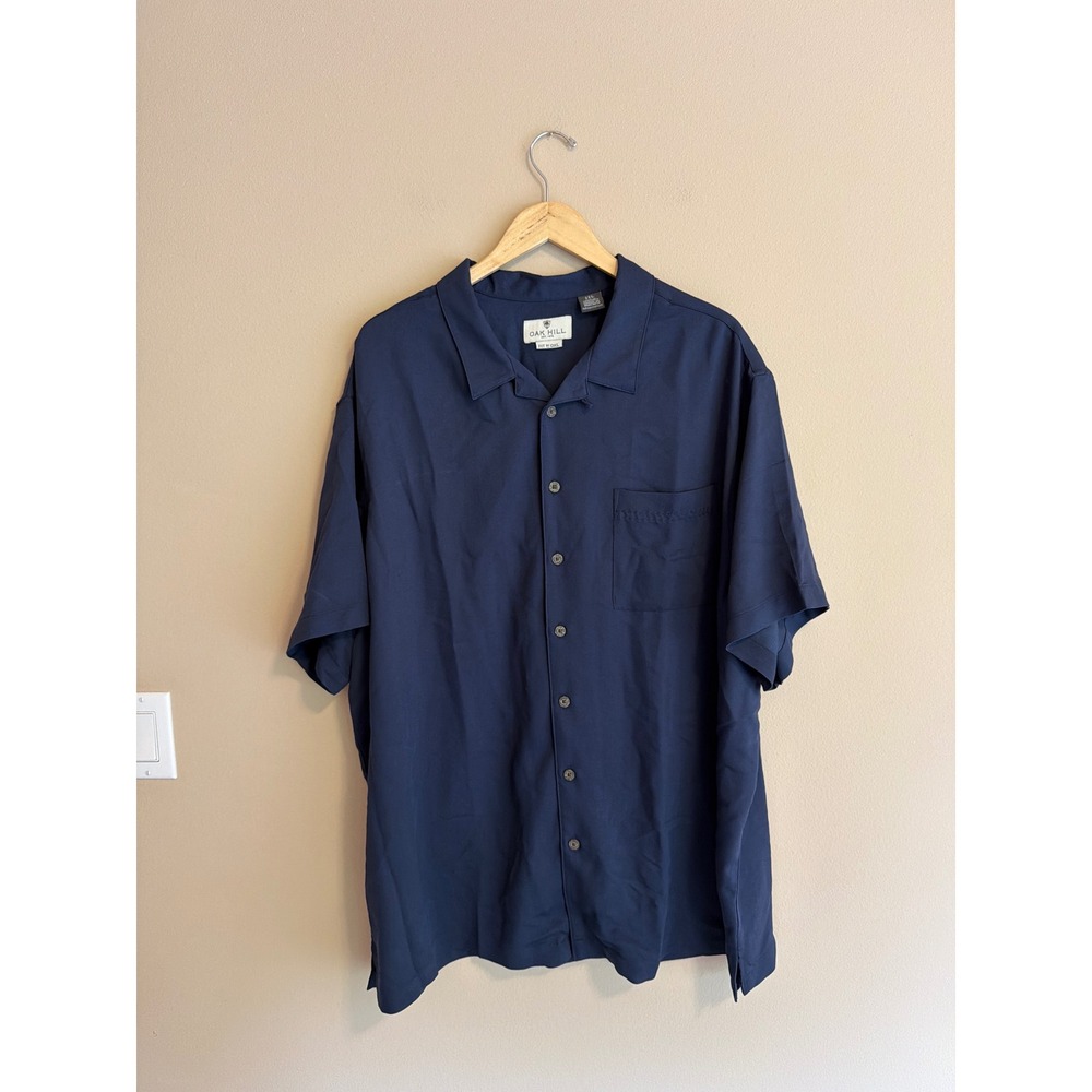 Oak Hill Fit by DXL Mens 2XL Navy Blue Short Sleeve Button Down Camp Shirt